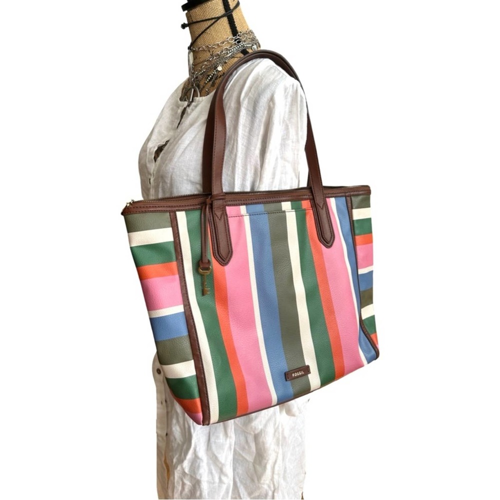 FOSSIL  Sydney Tote Bag Colorful Stripes - Picture 14 of 14